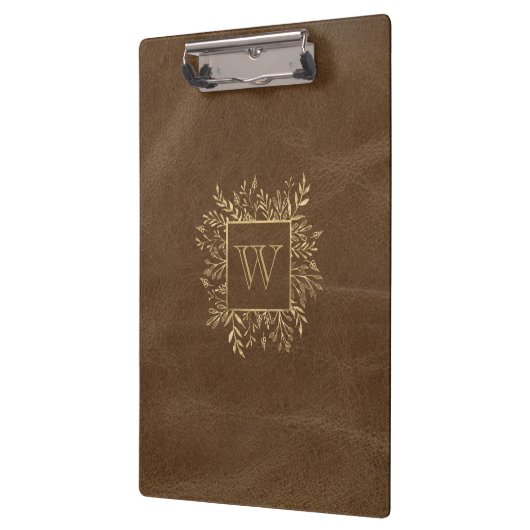 Goldfolien-Monogramm Braunes Imitat Leder Klemmbrett (Links)