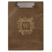 Goldfolien-Monogramm Braunes Imitat Leder Klemmbrett (Vorderseite)