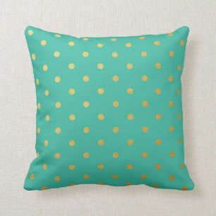 Goldfolien-Polka-Punkt-modernes aquamarines blaues Kissen
