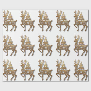 Goldfolien-Rentier mit Weihnachtsbaum Geschenkpapier