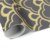 Goldfolien-Schwarzes ausgebogtes Muschel-Muster Geschenkpapier (Rolleneckpunkt)