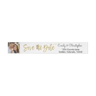 Goldfolien-Skript, das Save the Date Foto Wedding Rundum-Adressaufkleber