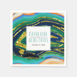 Goldfolienagate und Rahmenhochzeit in Grün und Bla Serviette