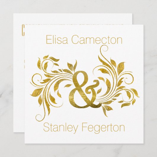 Goldfolienampersand blüht verzierte Blumenhochzeit Einladung (Vorne/Hinten)