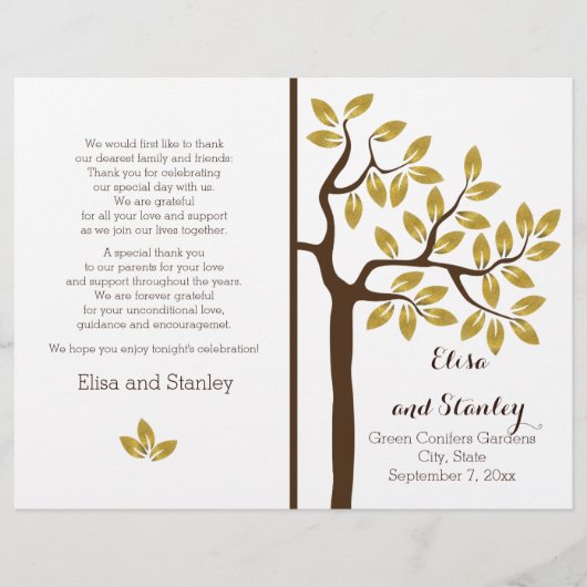 Goldfolienbaum - Modernes Hochzeitsprogramm (Vorderseite)