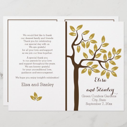 Goldfolienbaum - Modernes Hochzeitsprogramm (Vorne/Hinten)