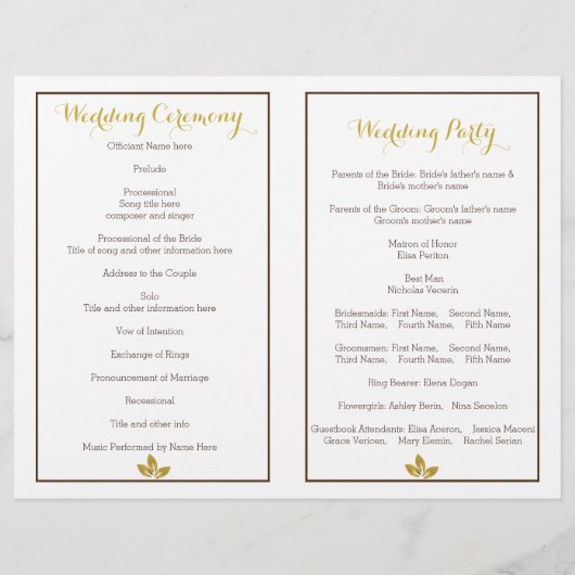 Goldfolienbaum - Modernes Hochzeitsprogramm (Rückseite)