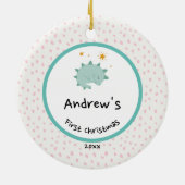 Goldfolienkranz | Baby First Christmas Blue Keramik Ornament (Hinten)