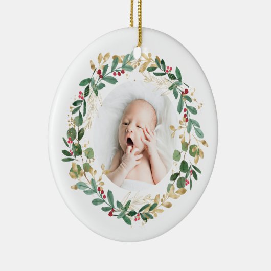 Goldfolienkranz | Baby First Christmas Green Keramik Ornament (Rechts)