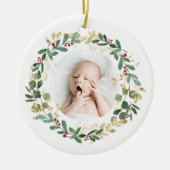 Goldfolienkranz | Baby First Christmas Green Keramik Ornament (Vorne)