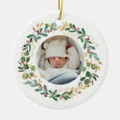 Goldfolienkranz | Baby First Christmas Pink Keramik Ornament (Vorne)