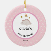 Goldfolienkranz | Baby First Christmas Pink Keramik Ornament (Hinten)