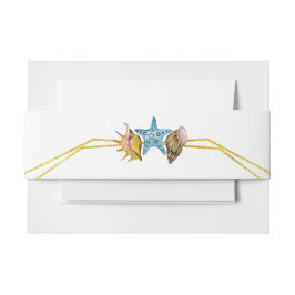 Goldfolienlinien und Muscheln Hochzeit am Strand Einladungsbanderole