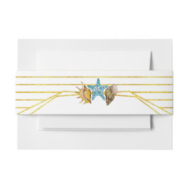 Goldfolienlinien und Muscheln Hochzeit am Strand Einladungsbanderole