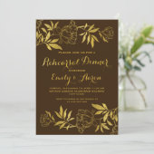 Goldfolienschaumchen Blumen Hochzeitsessen Probe Einladung (Stehend Vorderseite)