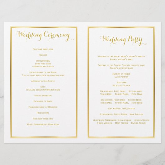 Goldfolienschaumchen Weißes Hochzeitsprogramm (Rückseite)