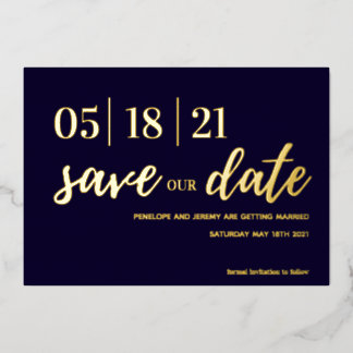 Goldfolienskript für die Marine und Rosa Rosa Save Folieneinladung