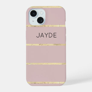 Goldfolienstreifen und rosafarbene Handyhülle iPhone 15 Hülle