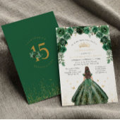 Goldforelle Quinceañera Emerald Green Floral Folieneinladung