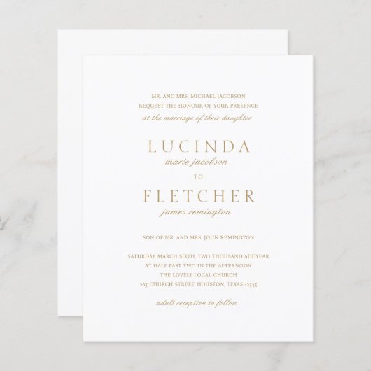 Goldformal QR Code Budget Einladung Hochzeitsfeier (Vorne/Hinten)