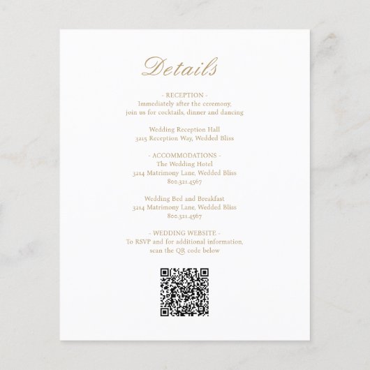 Goldformal QR Code Budget Einladung Hochzeitsfeier (Rückseite)