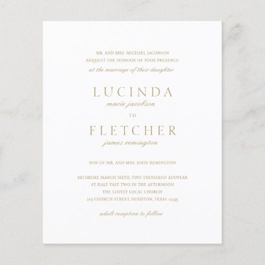 Goldformal QR Code Budget Einladung Hochzeitsfeier (Vorderseite)