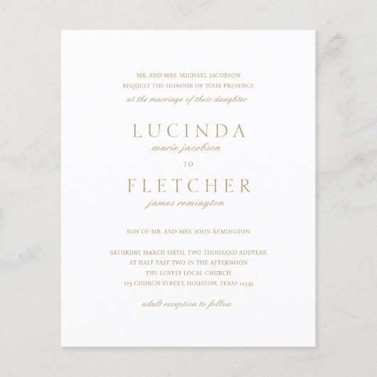 Goldformal QR Code Budget Einladung Hochzeitsfeier Flyer (Vorne)