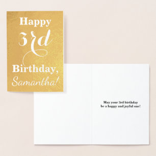 Goldfoto 3. Geburtstag + Individuelle Name Folienkarte