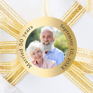 Goldfoto 50. Hochzeitstag Runder Aufkleber