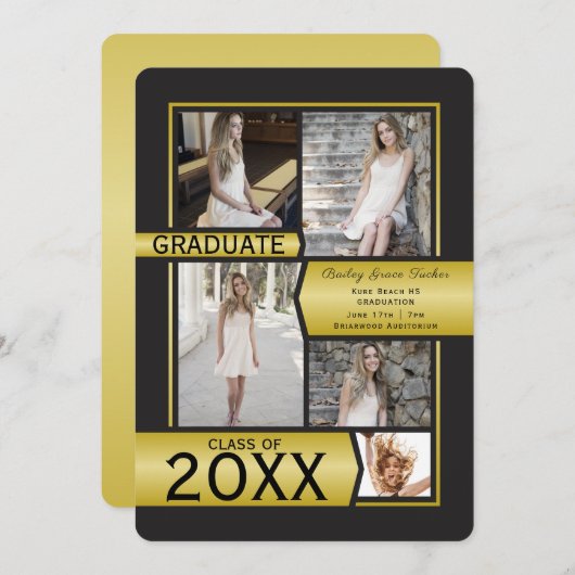 Goldfoto-Collage-Klasse jedes Jahres Abschluss Ankündigung (Vorne/Hinten)