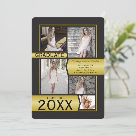 Goldfoto-Collage-Klasse jedes Jahres Abschluss Ankündigung (Stehend Vorderseite)