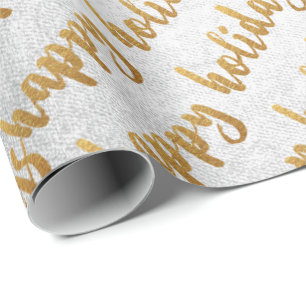 Goldfrohe Feiertage Skript-silbernes graues Weiß Geschenkpapier