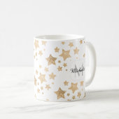 Goldfunkel Sterne Weihnachtsmongramm weiß Kaffeetasse (VorderseiteRechts)
