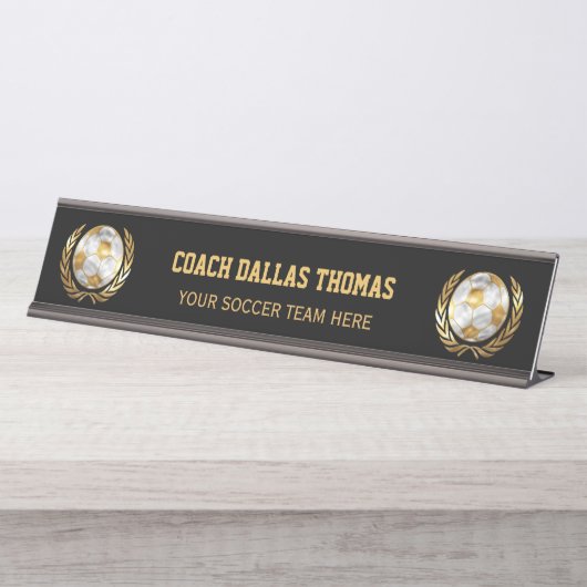 Goldfußball-Trainer Schreibtischnamensplakette (Vorderseite )