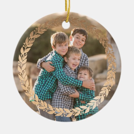 Goldgarland Elegantes Foto und Mit Monogramm Weiß Keramikornament (Vorne)