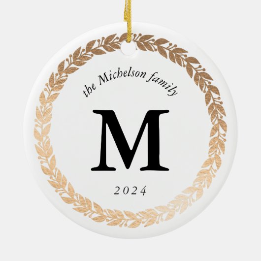 Goldgarland Elegantes Foto und Mit Monogramm Weiß Keramikornament (Hinten)