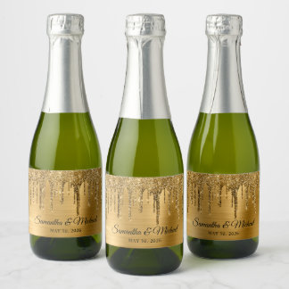 Goldgebürstete Folie Faux Glitter-Tropf-Hochzeit Schaumweinetikett