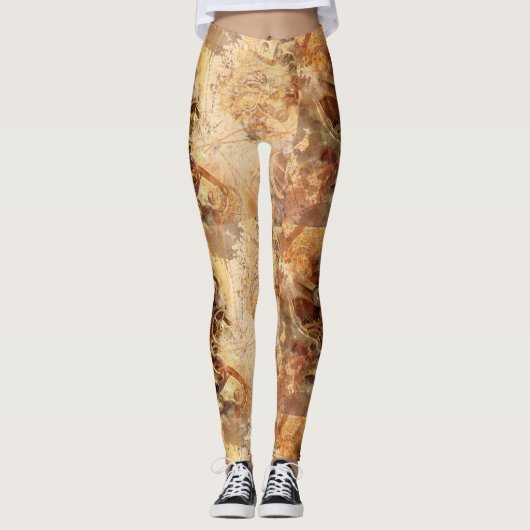 Goldgeere Mandala Celestial Steampunk Pattern Leggings (Vorderseite)