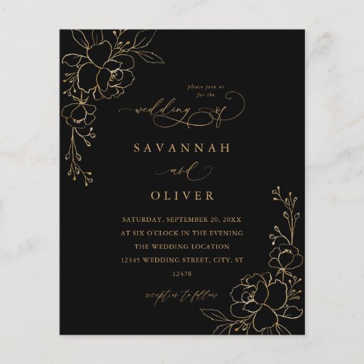 Goldgeflechte Blütenschwarz & Gold Hochzeit (Vorderseite)