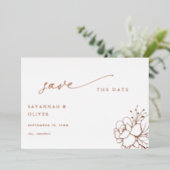 goldgeflechtetes Blumenweiß und Save the Date Folieneinladung (Stehend vorne)