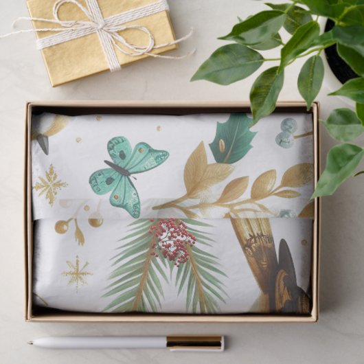 Goldgeflügel und Smaragdbrotgeflechte Seidenpapier (Geschenk)