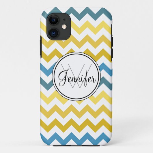 Goldgelb-u. -Blues-Zickzack Monogramm iPhone 5 Case-Mate iPhone Hülle (Rückseite)