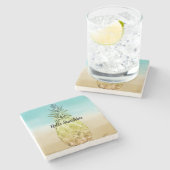 Goldgelbe Ananas Steinuntersetzer (Seitenansicht)