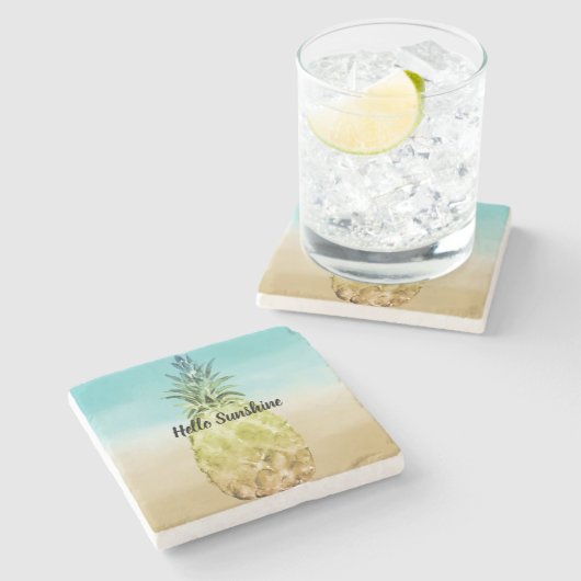 Goldgelbe Ananas Steinuntersetzer (Seitenansicht)