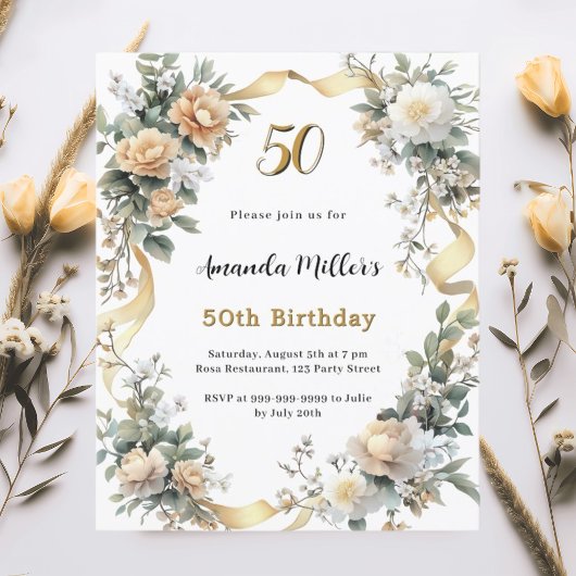 Goldgelbe Blumen Band Geburtstagseinladung