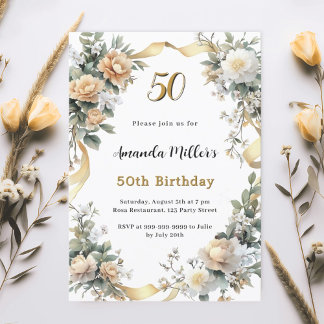 Goldgelbe Blumen Band Luxus Geburtstag Einladung