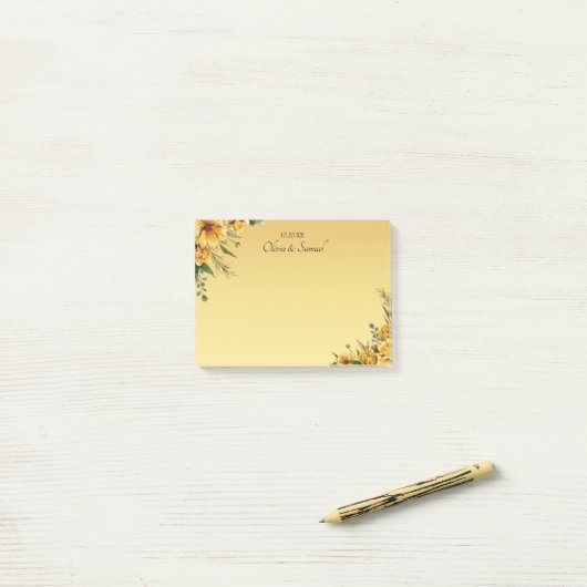 Goldgelbe Blumen Hochzeitssuite Post-it Klebezettel (Auf Schreibtisch)