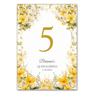 Goldgelbe Blumen-Schmetterling-Quinceañera Tischnummer