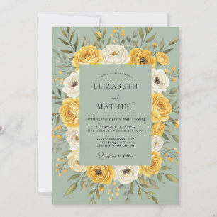 Goldgelbe Blumengirlande Hochzeit Einladung
