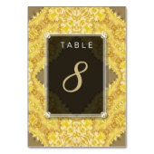 Goldgelbe Damaskus-Hochzeitmenü+Tischnummer-Karte Tischnummer (Vorderseite)